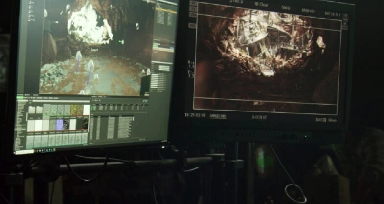 production set on computer screens